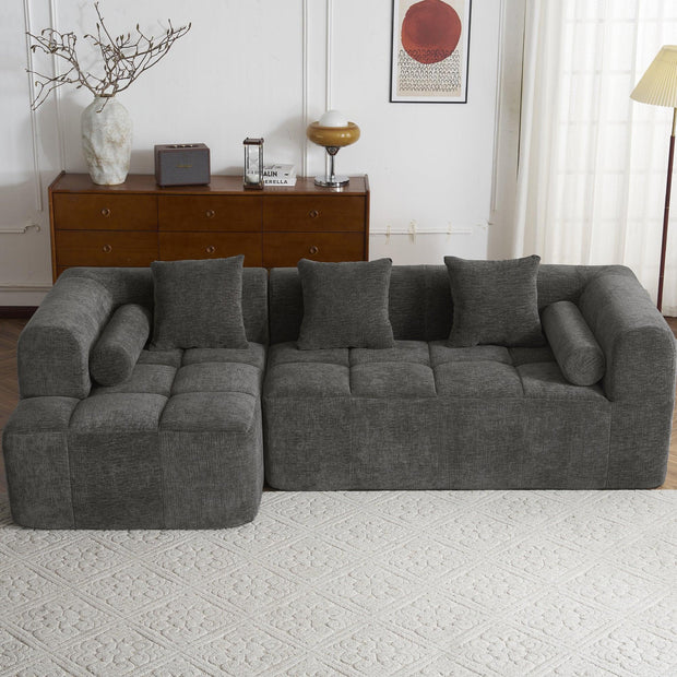Modern Grey Modular Sectional Sofa with Deep Seating and Side Pockets in Chenille Fabric - Fluent Trends