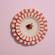 Ceramic Stripe Dinner Plate, Red- 10 x 10 x 1.25 Inches ( Set of 4 ) - Fluent Trends Dinner Plates