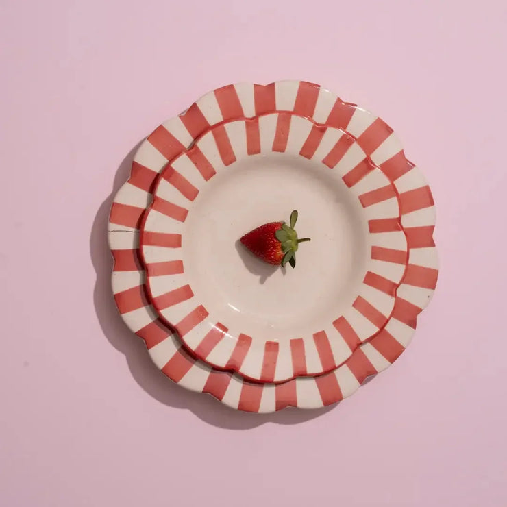 Ceramic Stripe Dinner Plate, Red- 10 x 10 x 1.25 Inches ( Set of 4 ) - Fluent Trends Dinner Plates