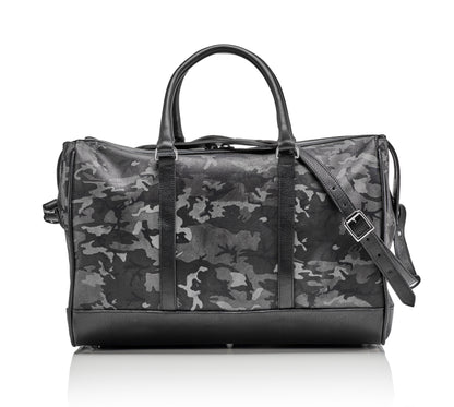 Wanderlust Leather Weekender | Grey Camo