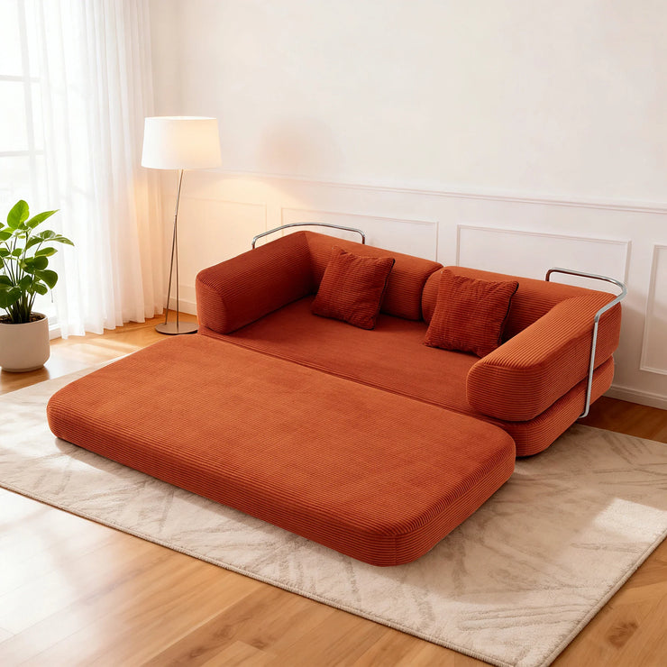 Red Corduroy 5-in-1 Modular Floor Sofa Sleeper Bed, No Assembly - Fluent Trends