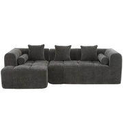 Modern Grey Modular Sectional Sofa with Deep Seating and Side Pockets in Chenille Fabric - Fluent Trends