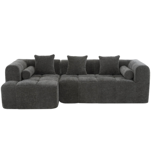 Modern Grey Modular Sectional Sofa with Deep Seating and Side Pockets in Chenille Fabric - Fluent Trends