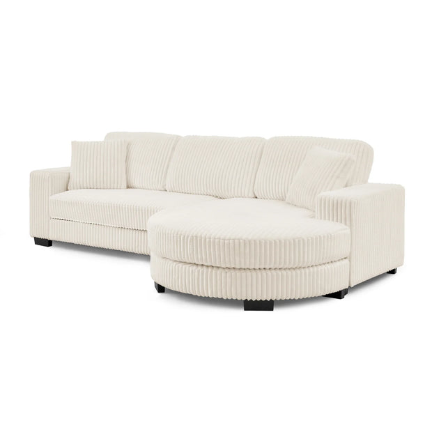 Modern Corduroy Tufted Sleeper Sectional Sofa - Modular L-Shape, Beige - Fluent Trends