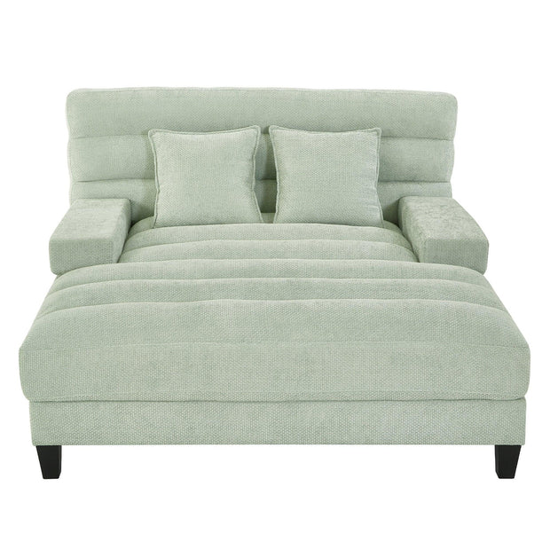 Green Chenille Chaise Lounge Sofa Bed with Adjustable Back & Smart RGB LED Lights - Fluent Trends