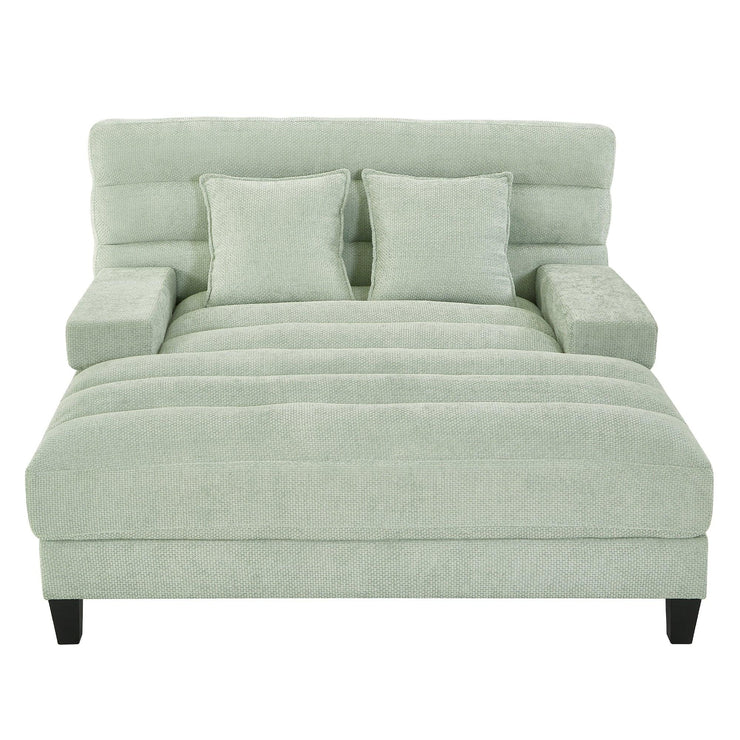 Green Chenille Chaise Lounge Sofa Bed with Adjustable Back & Smart RGB LED Lights - Fluent Trends