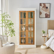 Rustic Style Display Curio Cabinet with Lattice Window Doors - Fluent Trends