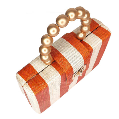 The Louisa Orange & Cream Stripe Woven Straw Clutch Bag