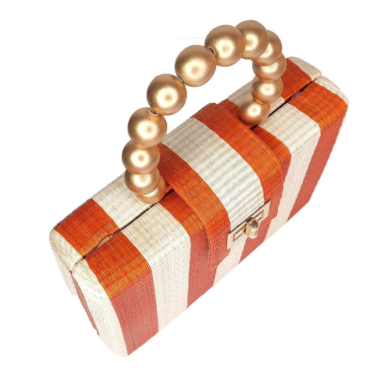 The Louisa Orange & Cream Stripe Woven Straw Clutch Bag - Fluent Trends