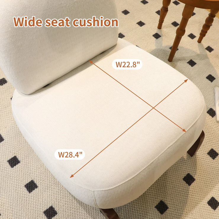 Modern White Velvet Armless Accent Chair with Solid Wood Legs - Fluent Trends