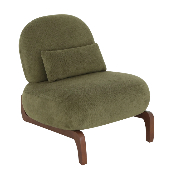 Modern Green Velvet Armless Accent Chair with Solid Wood Legs - Fluent Trends