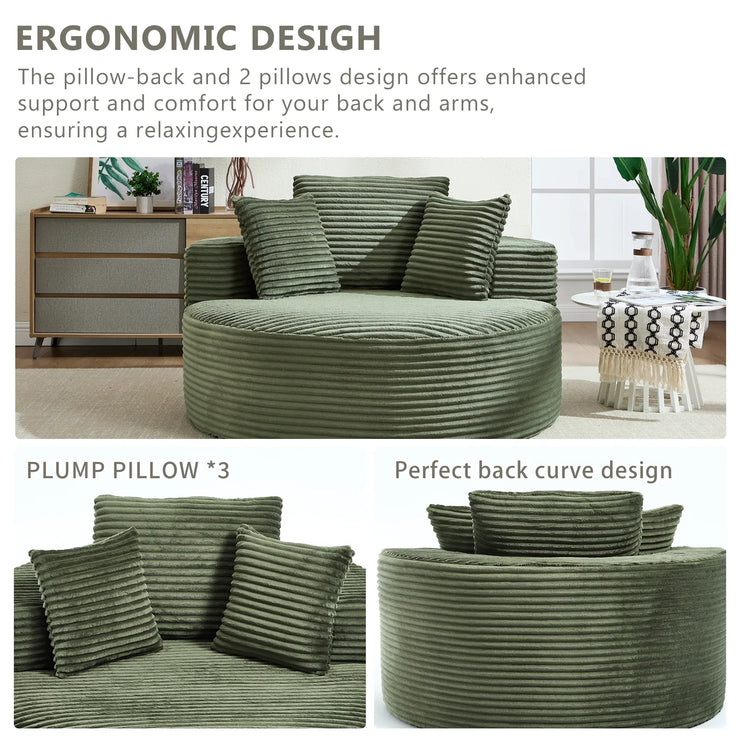 Round Sofa | Couch Bed with Memory Foam and Three Pillows | Green - Fluent Trends
