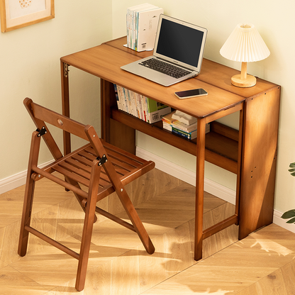 Bamboo Folding Desk,Space-Saving Computer Desk for Small Spaces, Foldable Study Table for Bedroom, Home Office, Dorm, Apartment (Brown) - Fluent Trends
