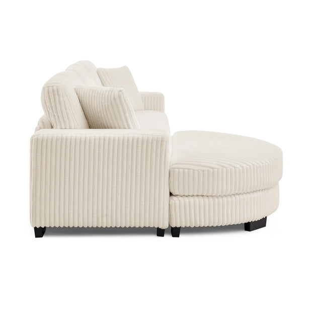 Modern Corduroy Tufted Sleeper Sectional Sofa - Modular L-Shape, Beige - Fluent Trends