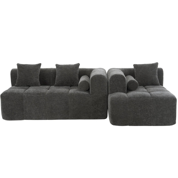 Modern Grey Modular Sectional Sofa with Deep Seating and Side Pockets in Chenille Fabric - Fluent Trends