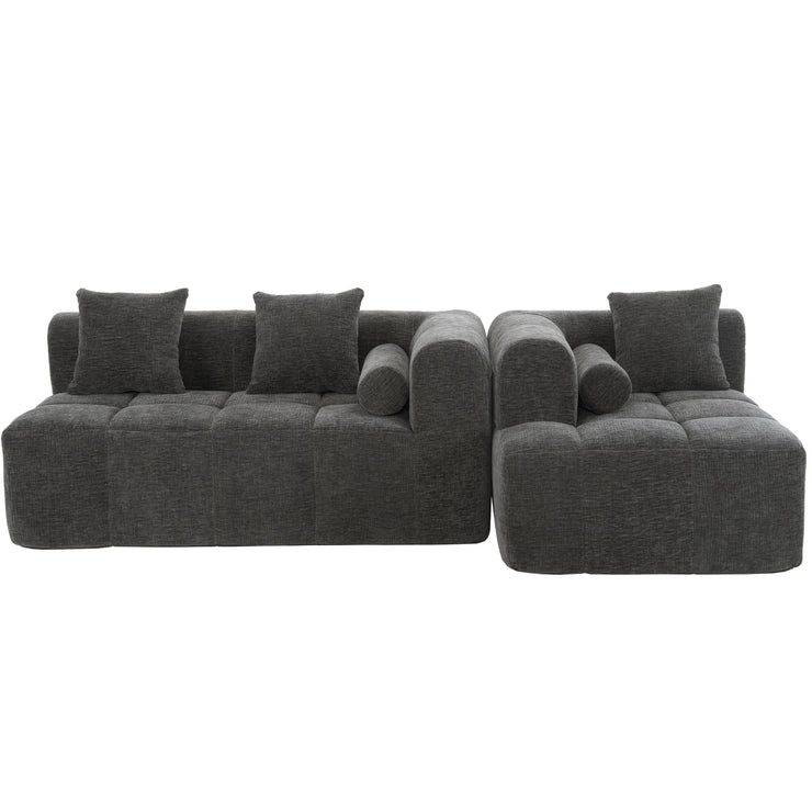 Modern Grey Modular Sectional Sofa with Deep Seating and Side Pockets in Chenille Fabric - Fluent Trends