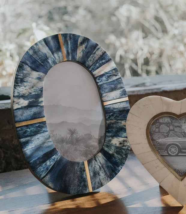 Artemis Indigo Oval 4x6 Picture Frame - Carved Bone, Fair Trade - Fluent Trends