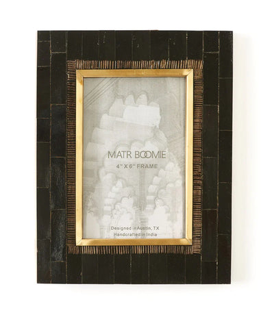 Andhera 4x6 Black Picture Frame - Hand Carved Horn, Brass Inlay - Fluent Trends