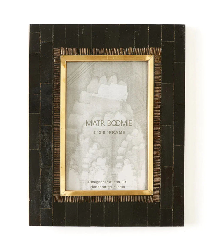 Andhera 4x6 Black Picture Frame - Hand Carved Horn, Brass Inlay - Fluent Trends
