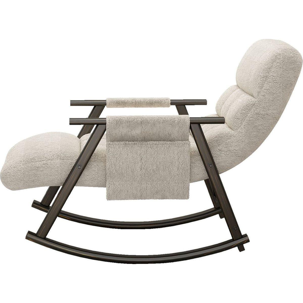 Casual folding rocking chair upholstered, lounge rocking chair adjustable high back and foot rest,side pockets placed in living room bedroom balcony Streamdale Furniture