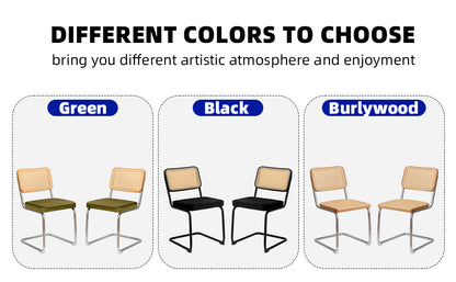 Modern-Mid Century Dining-Kitchen Chairs |Set of 2 | Velvet Rattan | Chrome Legs - Fluent Trends