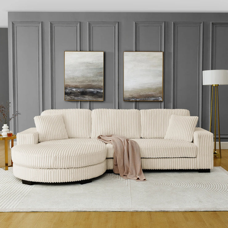 Modern Corduroy Tufted Sleeper Sectional Sofa - Modular L-Shape, Beige - Fluent Trends