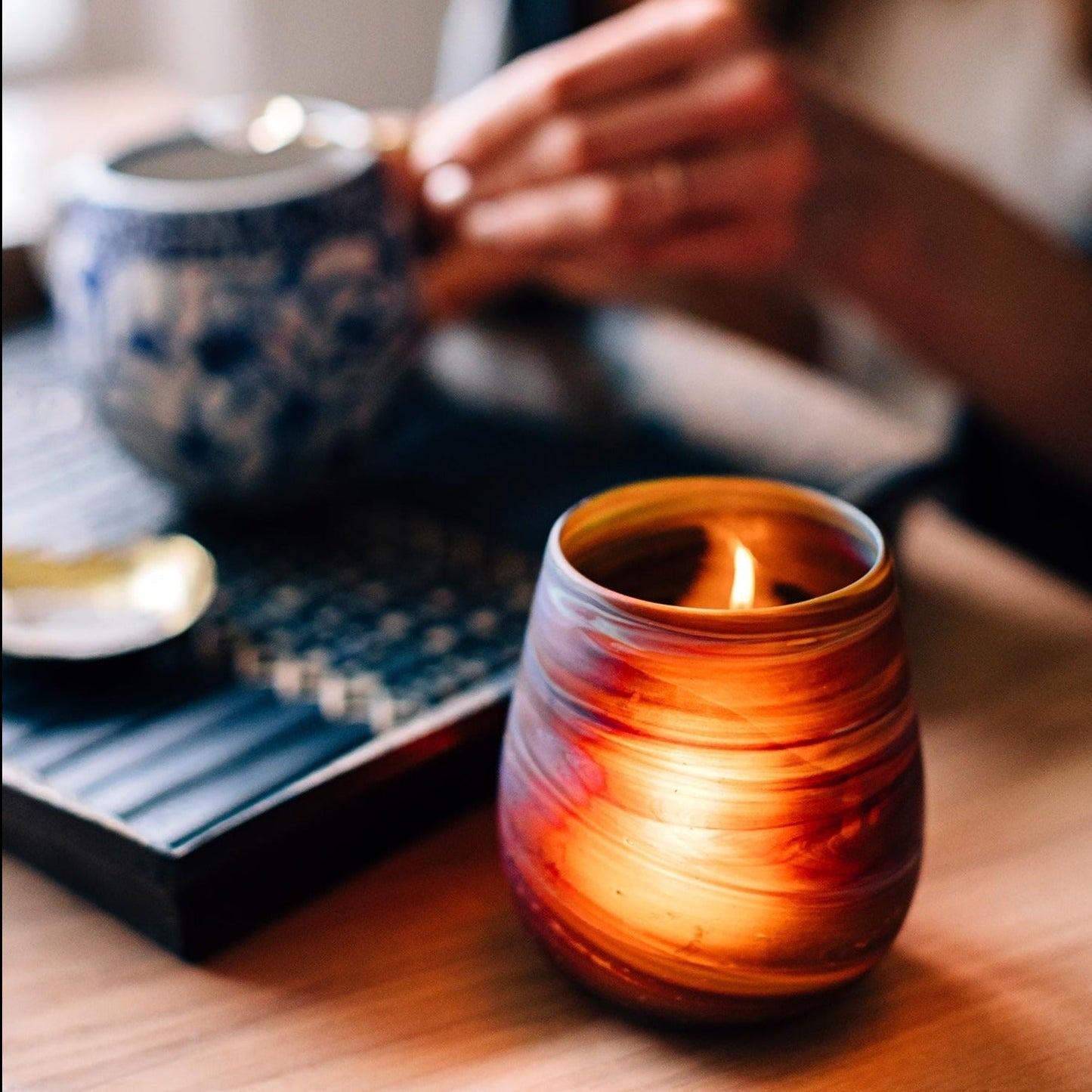 Desert Sands Phoenician Glass Votive | Candle Holder | Brown Striped