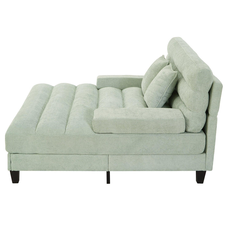 Green Chenille Chaise Lounge Sofa Bed with Adjustable Back & Smart RGB LED Lights - Fluent Trends
