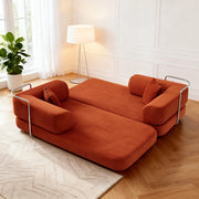Red Corduroy 5-in-1 Modular Floor Sofa Sleeper Bed, No Assembly - Fluent Trends
