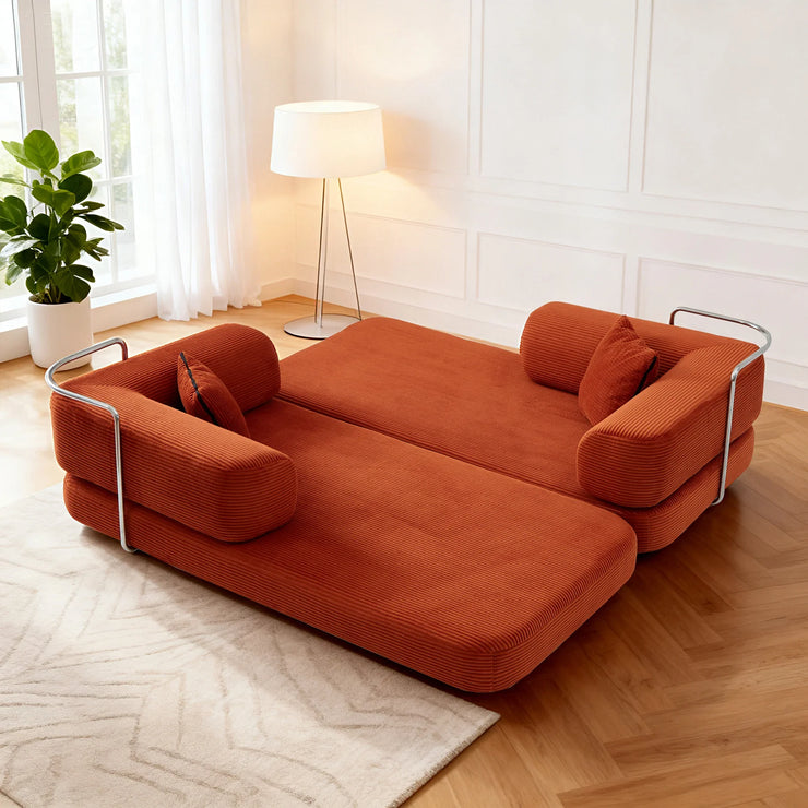 Red Corduroy 5-in-1 Modular Floor Sofa Sleeper Bed, No Assembly - Fluent Trends