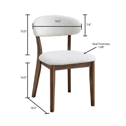 Walnut Scandinavian dining chair dimension diagram showing 19.5 inch backrest width 15 inch back height 14 inch seat height 19.3 inch depth and 1.89 inch seat thickness

