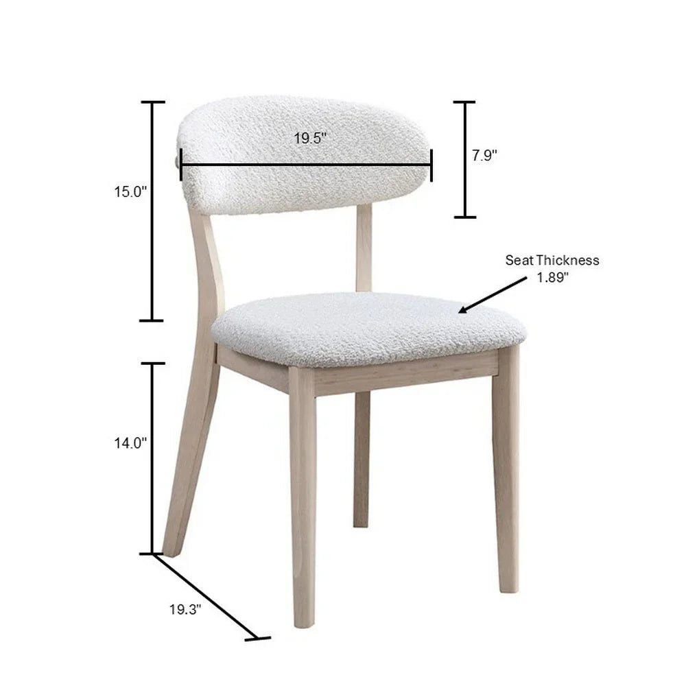 Scandinavian dining chair dimension diagram showing 19.5 inch backrest width 15 inch back height 14 inch seat height 19.3 inch depth and 1.89 inch seat thickness white-washed finish


