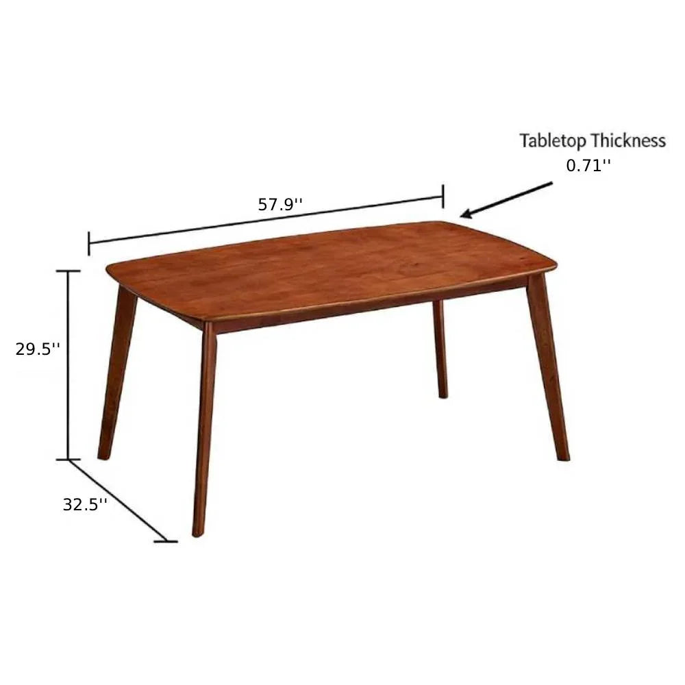 Cherry Scandinavian dining table dimension diagram showing 57.9 inch length 32.5 inch width 29.5 inch height and 0.71 inch tabletop thickness


