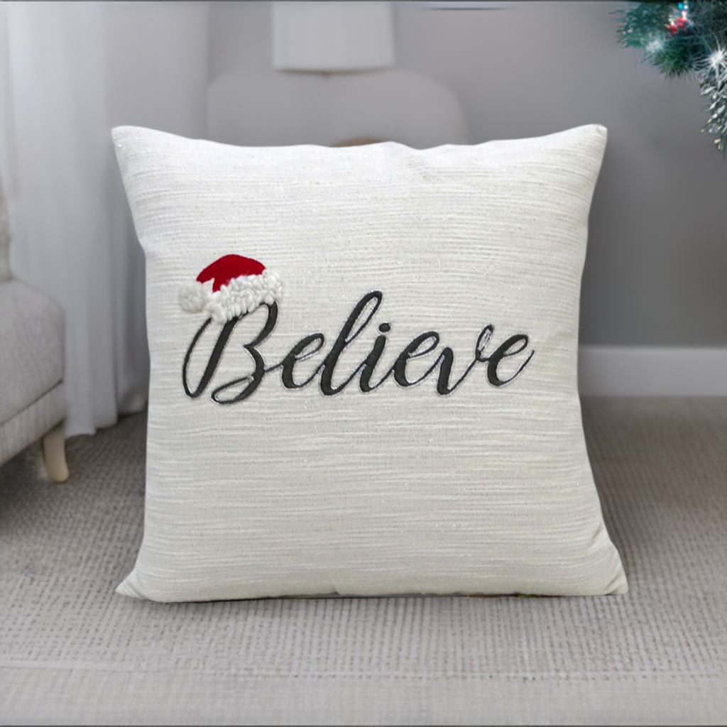 Vibhsa 20" x 20" Christmas Pillow- Believe - Fluent Trends Home Furnishings