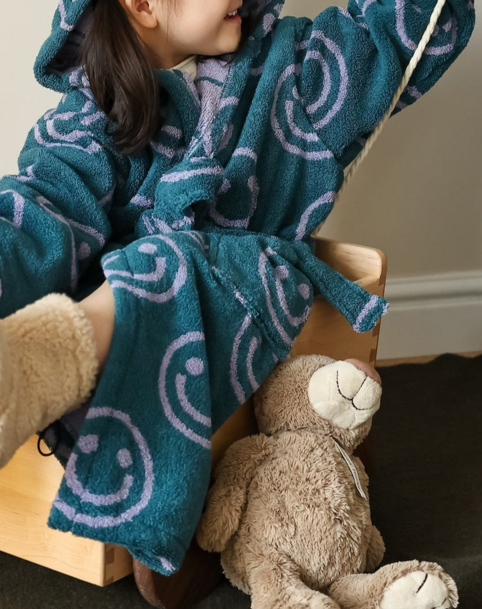 Happy Face Hooded Children & Adult Bathrobe / Purple Ever Lasting