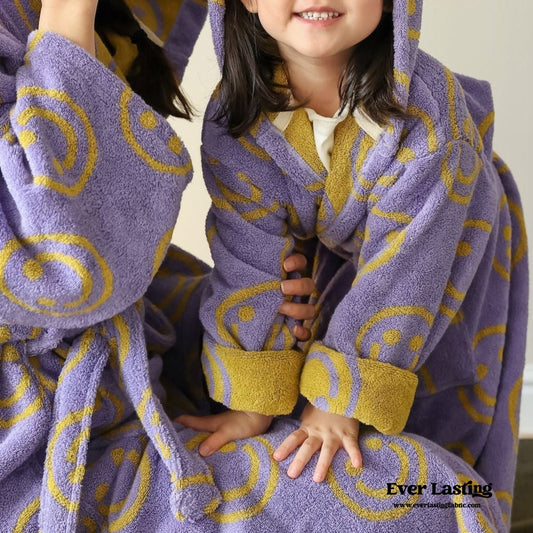 Happy Face Hooded Children & Adult Bathrobe / Purple Ever Lasting