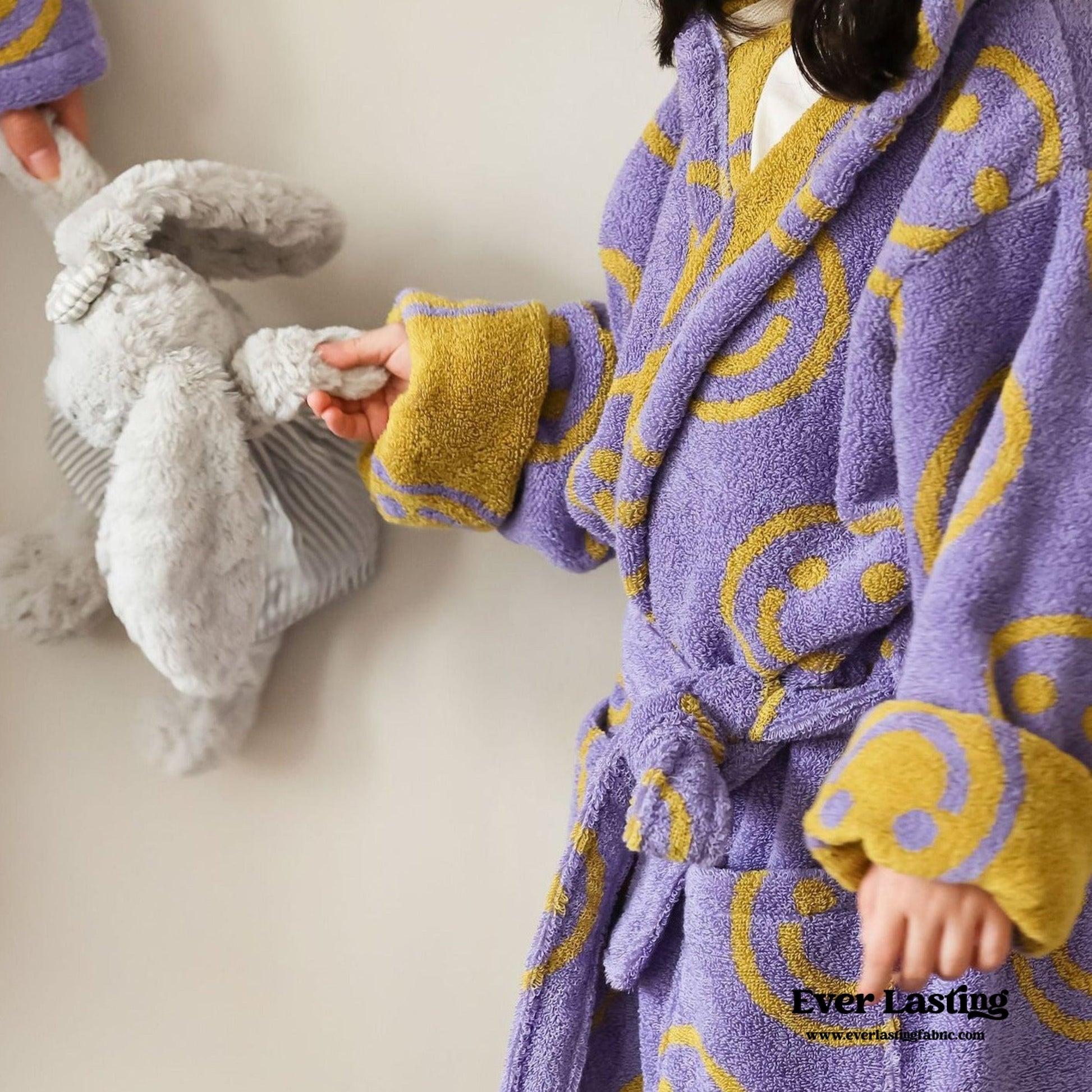 Happy Face Hooded Children & Adult Bathrobe / Purple Ever Lasting