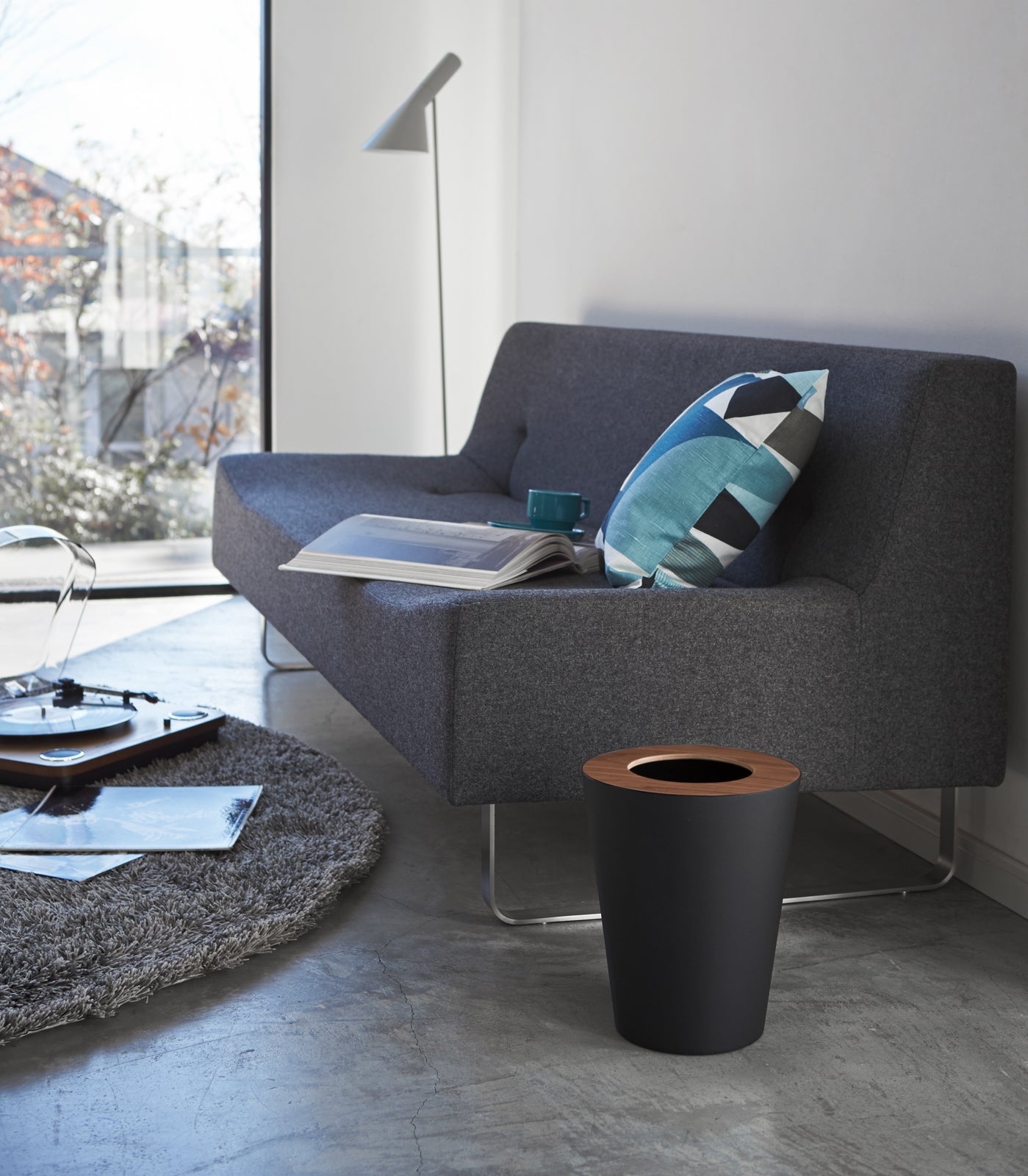 Trash Can - Round - Steel + Wood Yamazaki Home