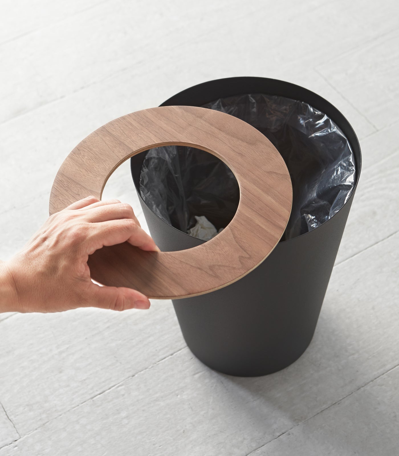 Trash Can - Round - Steel + Wood Yamazaki Home