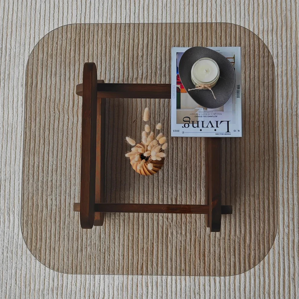 Jenga Walnut Designer Coffee Table Tempered Bronze Tint Glass