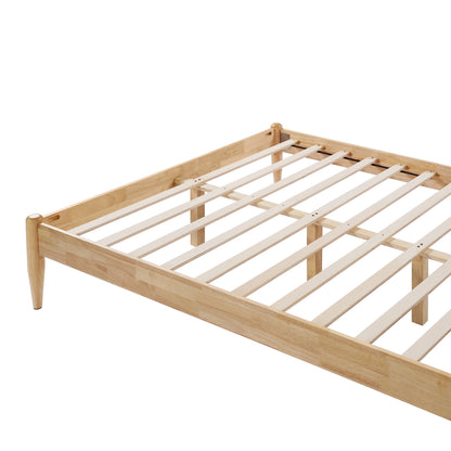 A detailed view of the integrated wooden slat system and center support legs of a King Platform Bed, demonstrating the robust foundation of the Durable Rubberwood Frame.