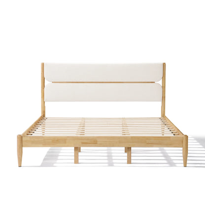 A minimalist King Platform Bed with a Durable Rubberwood Frame and integrated support slats, shown without a mattress to highlight the reinforced architectural design.