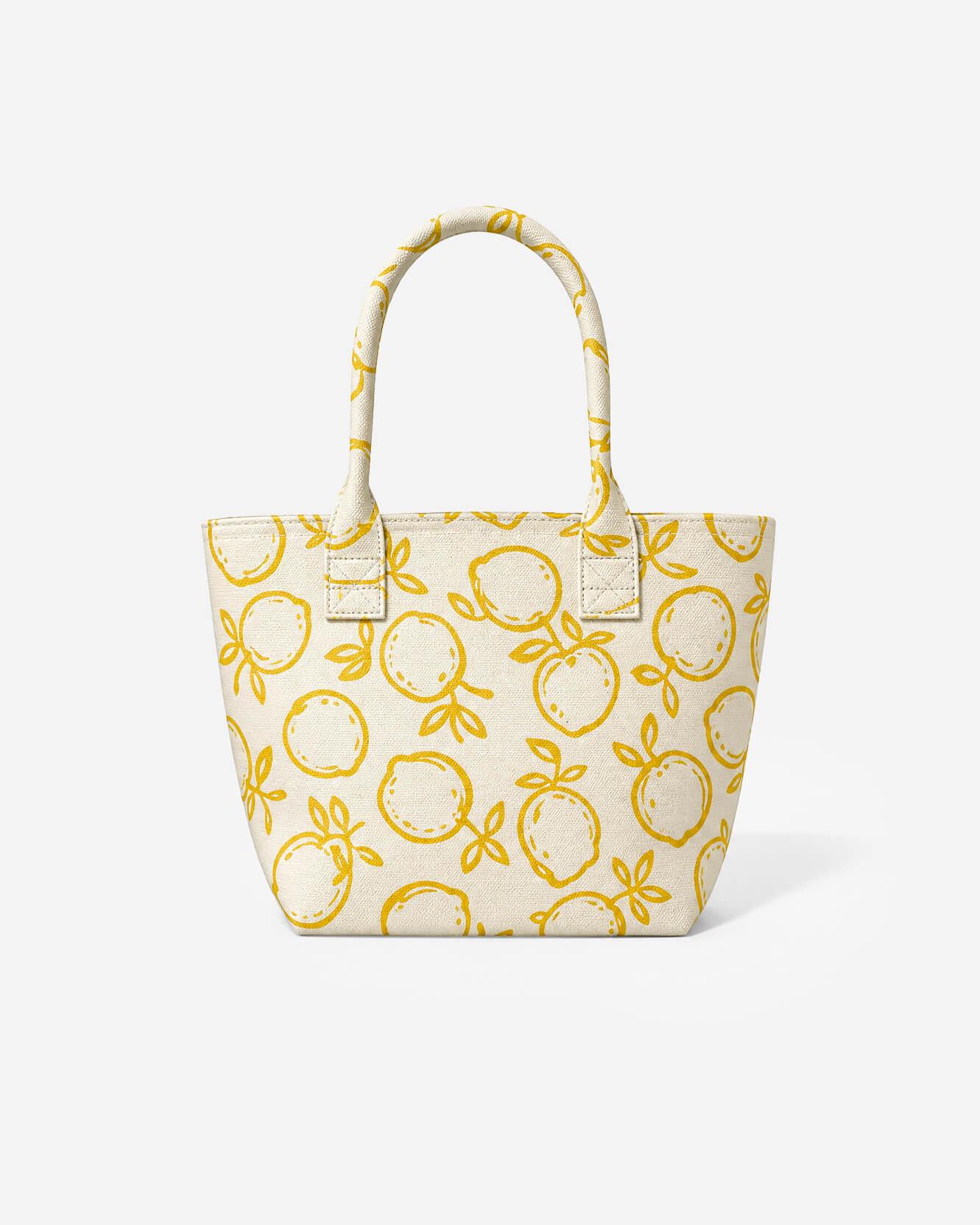 Lemone Tote Bag in ochre lemon print structured cotton with top handles and roomy silhouette