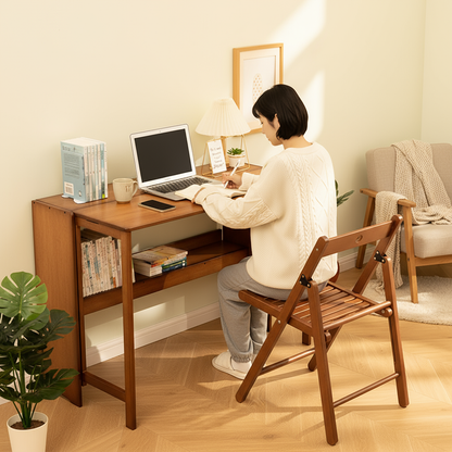 Bamboo Folding Desk for Small Spaces - Walnut Finish, Space-Saving Study Table