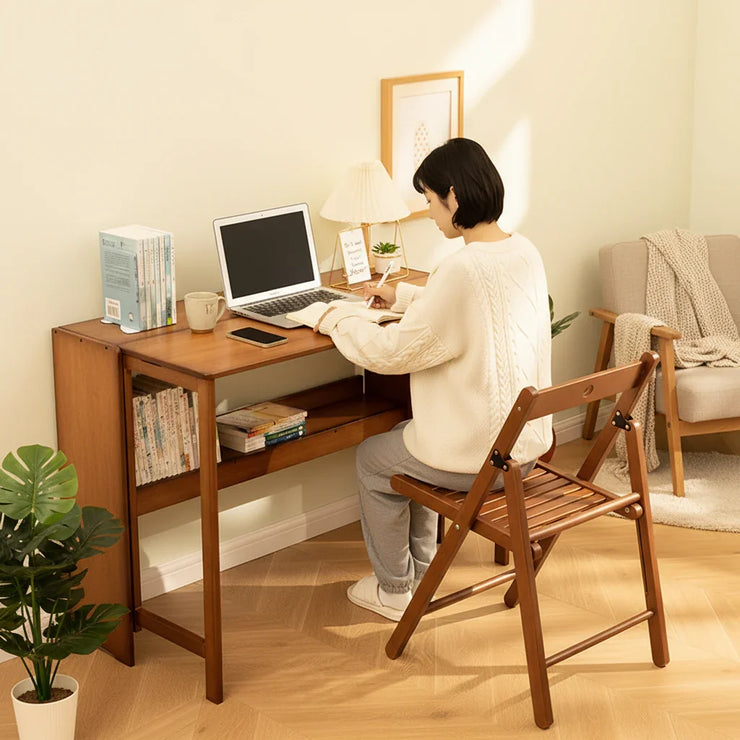 Bamboo Folding Desk for Small Spaces - Walnut Finish, Space-Saving Study Table - Fluent Trends Computer Desk