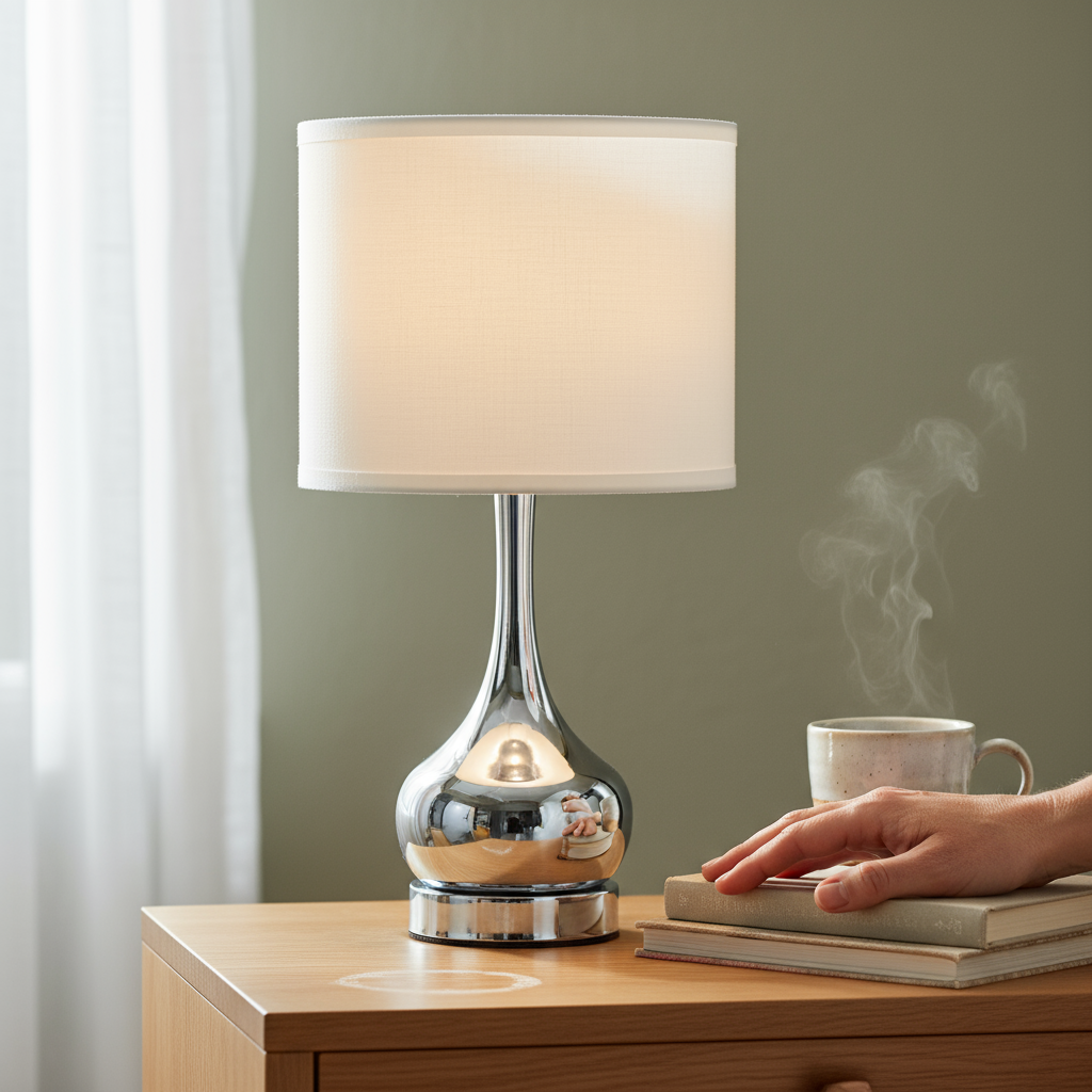 Corrine Polished Silver Mid-Century Table Lamp | 18.75'