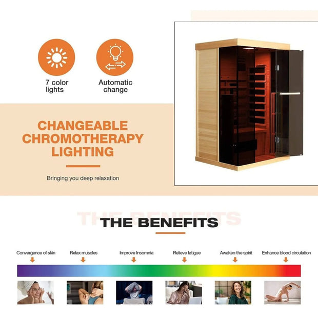 Fluent Trends 2-Person Low EMF FAR Infrared Sauna with Panoramic Glass - Fluent Trends