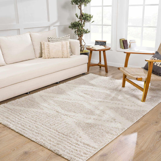 Plush Beige Shag Rug Fold Detail Soft Pile Texture | Fluent Trends