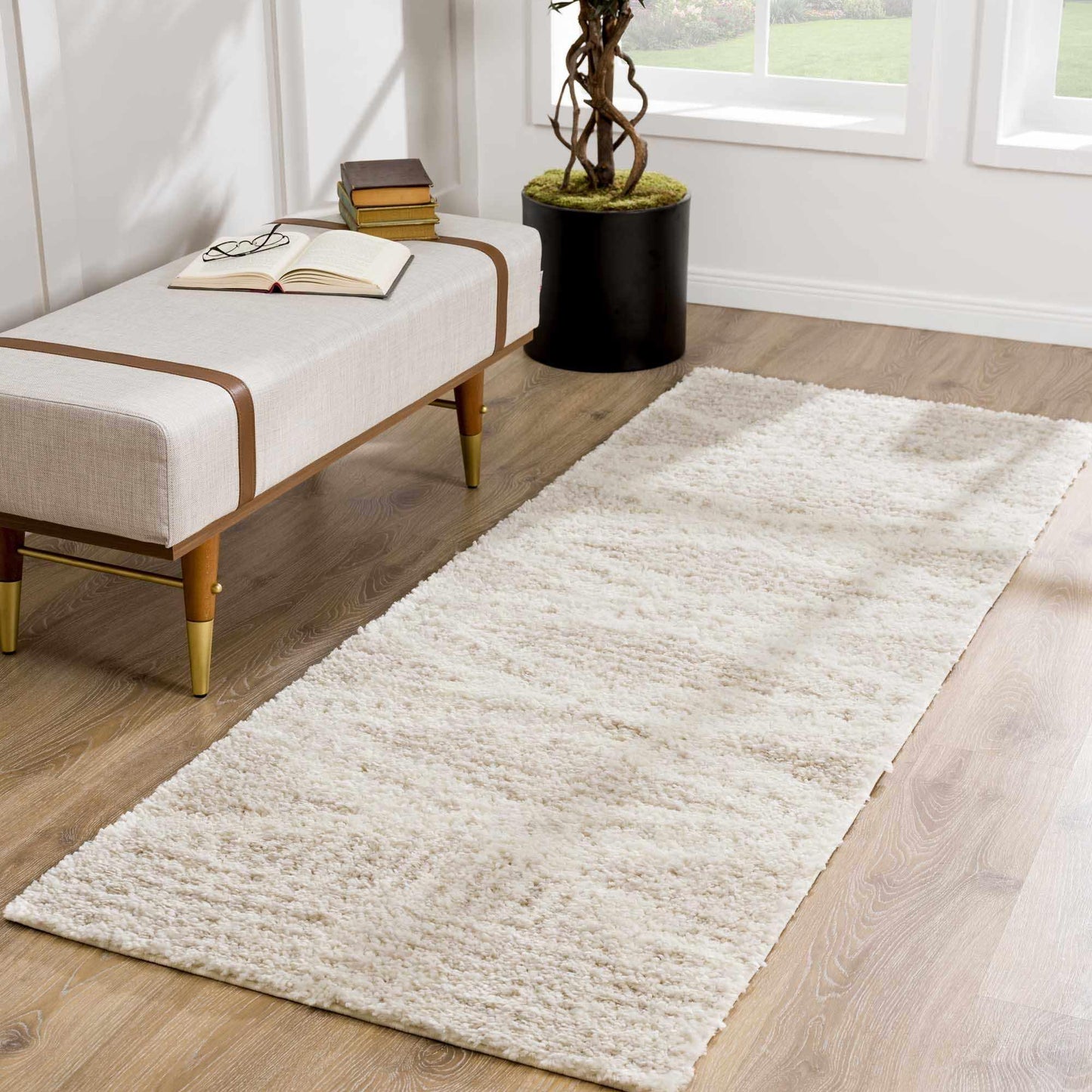 Plush Beige Shag Rug Styled in Neutral Living Room | Fluent Trends