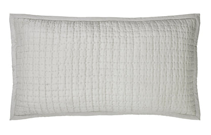 Front view of the Malibu Mist rectangular silk pillow sham, showing its pale gray tone, square pick-stitch quilting, and smooth border on a white background.